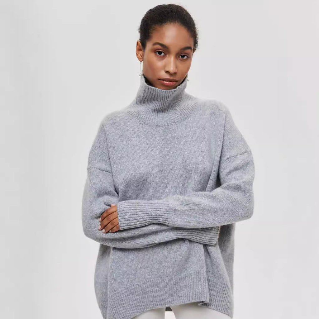 Women's Winter Turtleneck Sweater - Solid Color Long Sleeve Pullover