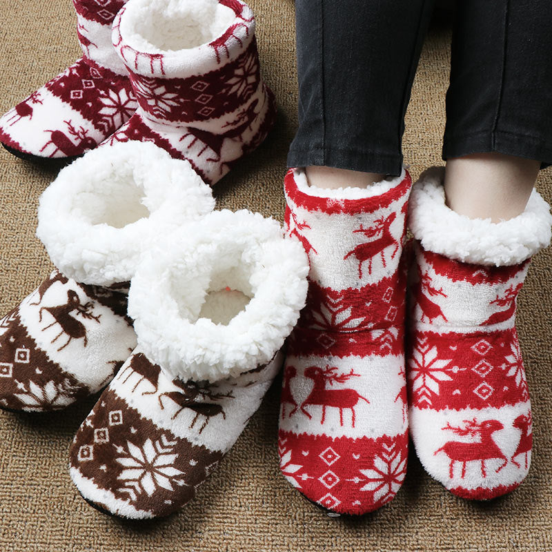 Christmas Elk Floor Shoes Indoor Socks Shoes Warm Plush House Slippers cj
