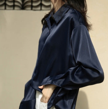 Satin Long Sleeve Shirt – Women's Elegant Blouse
