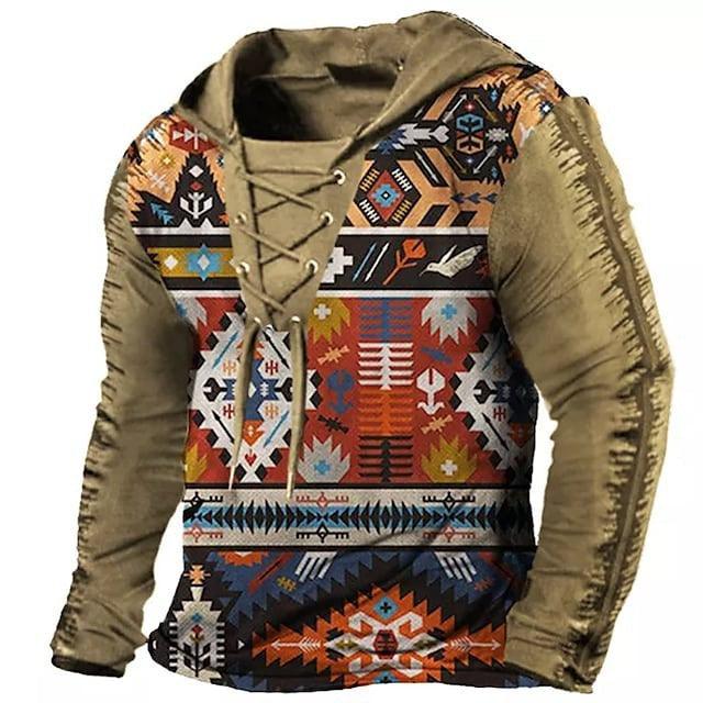 Retro Flag Print Hooded Long Sleeves cj