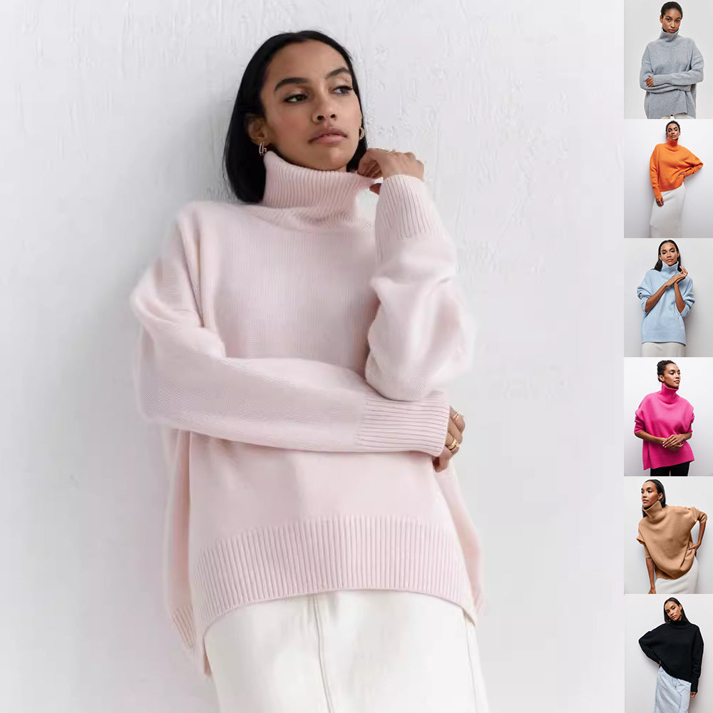 Women's Winter Turtleneck Sweater - Solid Color Long Sleeve Pullover