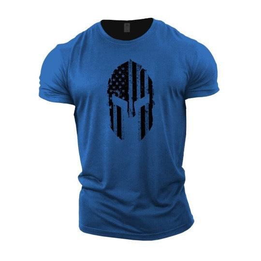 Men's American Flag Helmet Fitness Short Sleeve Cotton Gym T-shirt cj