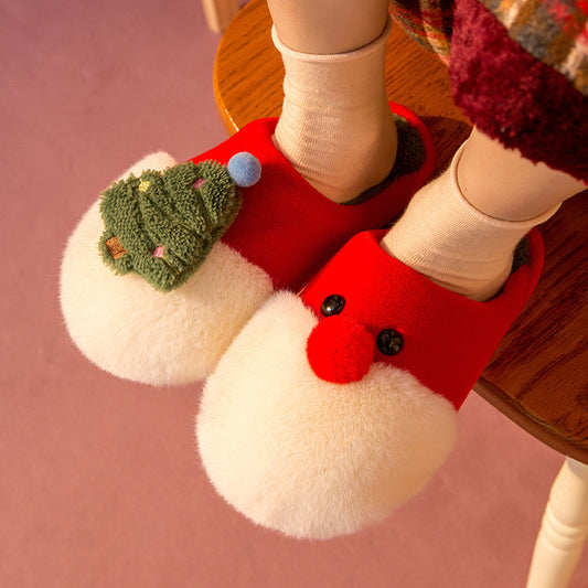 Winter Plush Slippers Christmas Cute Santa Claus And Christmas Tree Slipper Warm Anti-Slip House Shoes For Women cj