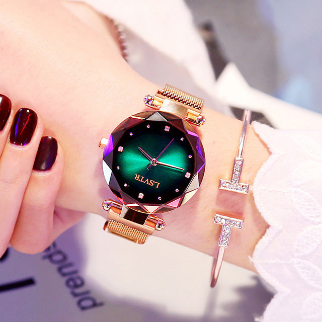 Rose Gold Women Watches Fashion Diamond Ladies Starry Sky Magnet Watch Waterproof Female Wristwatch