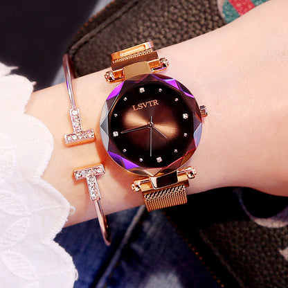 Rose Gold Women Watches Fashion Diamond Ladies Starry Sky Magnet Watch Waterproof Female Wristwatch