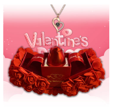 Valentine's Eternal Rose Gift Set with Crystal Necklace