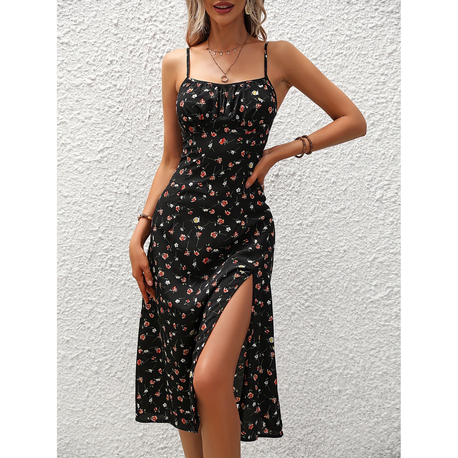 Polka Dot Slit Maxi Dress — Sleeveless Summer Bodycon