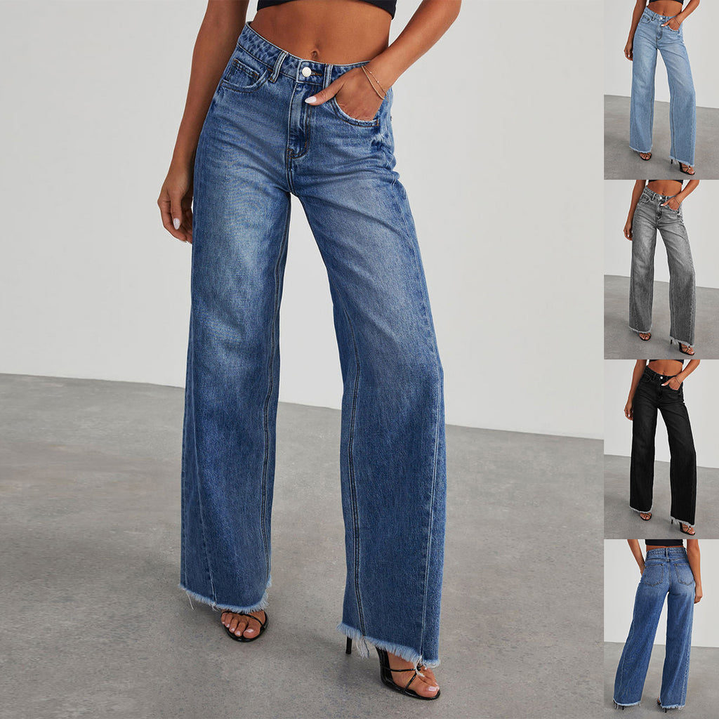 High-Waisted Wide Leg Jeans with Pockets – Stretch Slim Fit Denim Pants for Women
