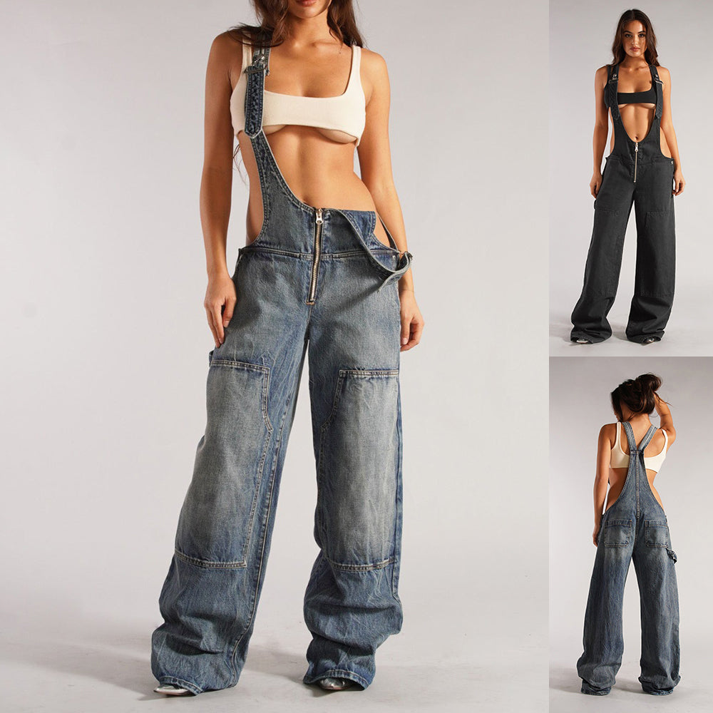 Y2K Denim Overalls – Vintage Baggy Jumpsuit with Adjustable Straps