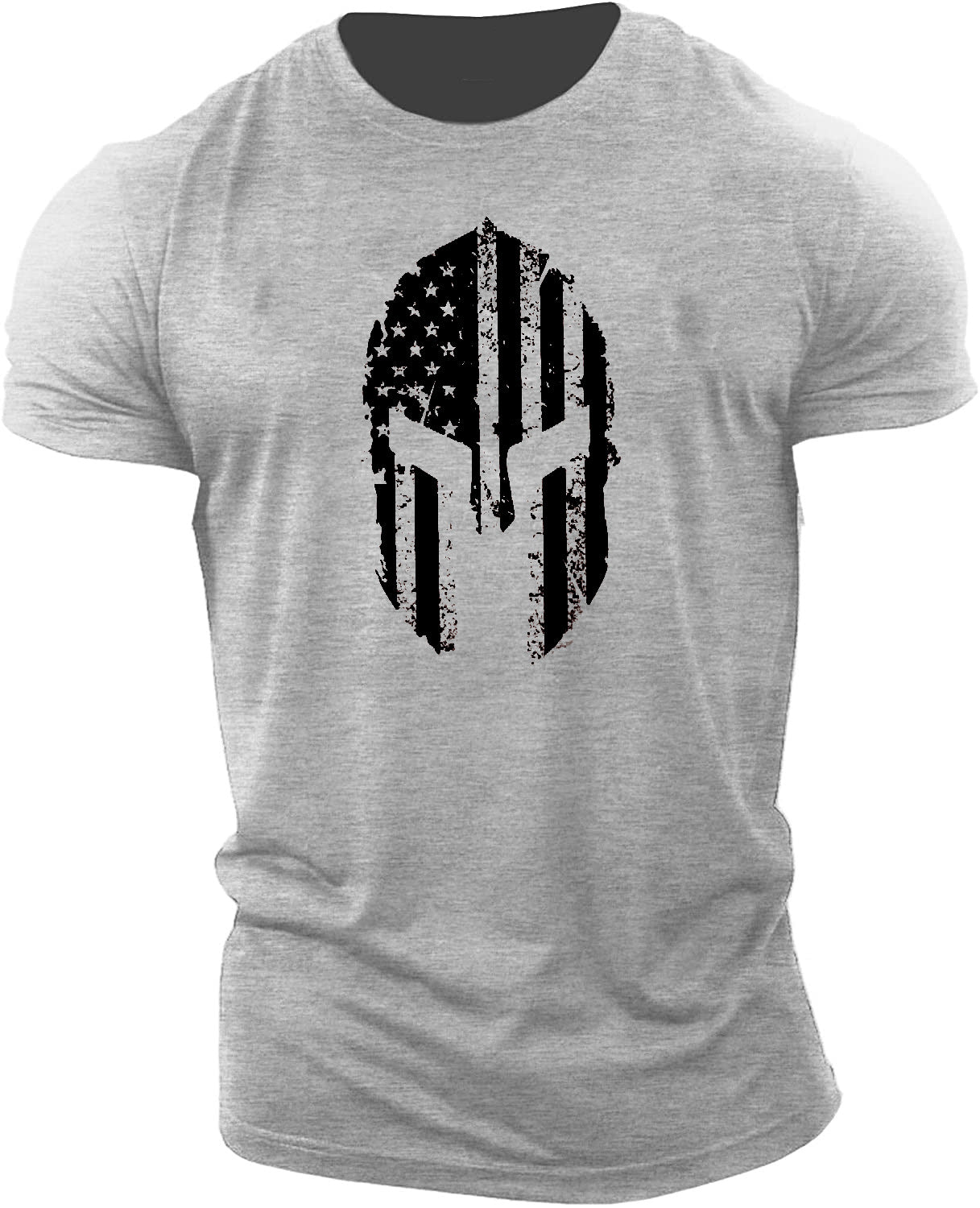 Men's American Flag Helmet Fitness Short Sleeve Cotton Gym T-shirt cj