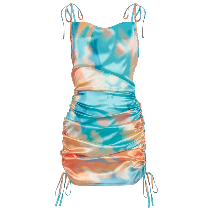 Printed Satin Midi Dress — Zip-Up Street Style