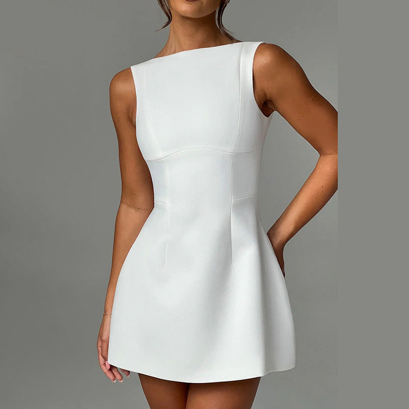 Backless Sling Mini Dress — High Waist & Sleeveless