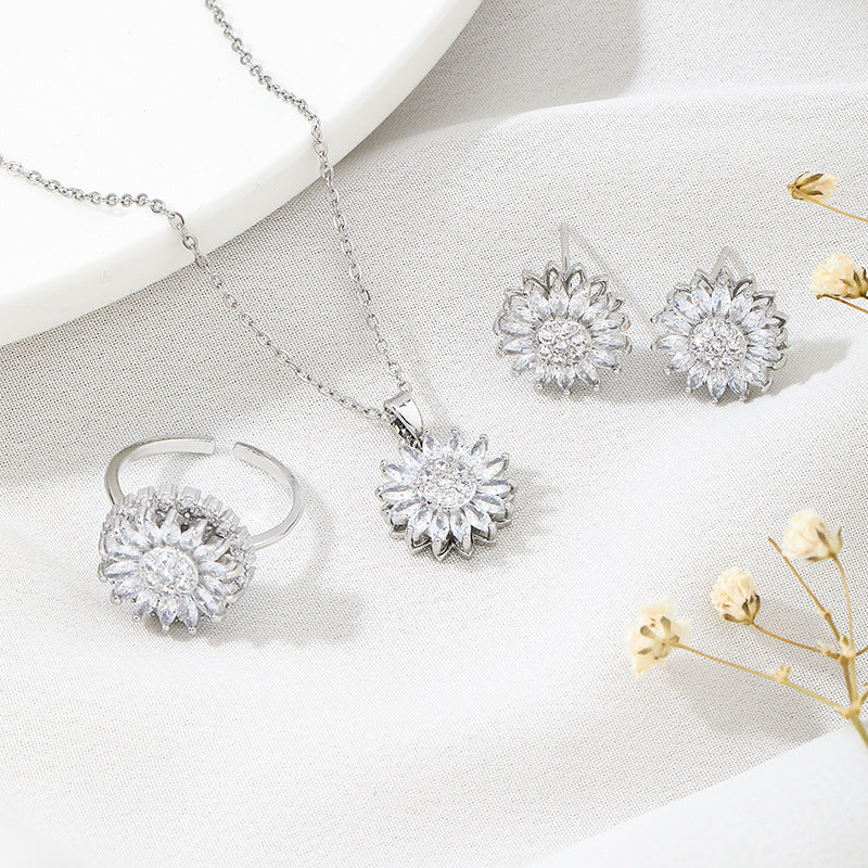 Classic Charm Sunflower Flower Stainless Steel Necklace Earrings Fashion