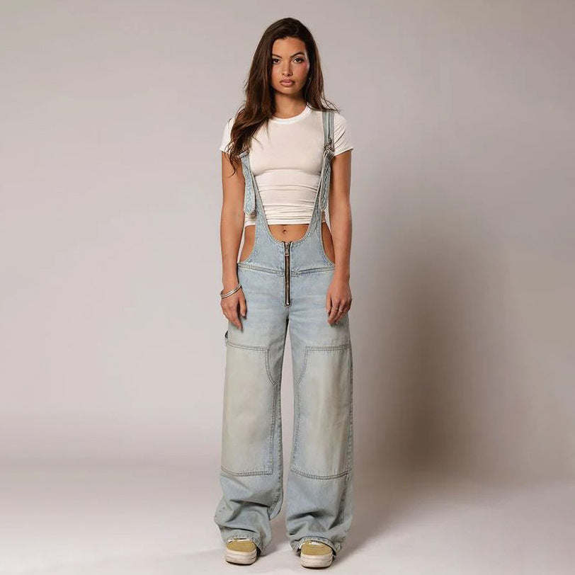 Y2K Denim Overalls – Vintage Baggy Jumpsuit with Adjustable Straps