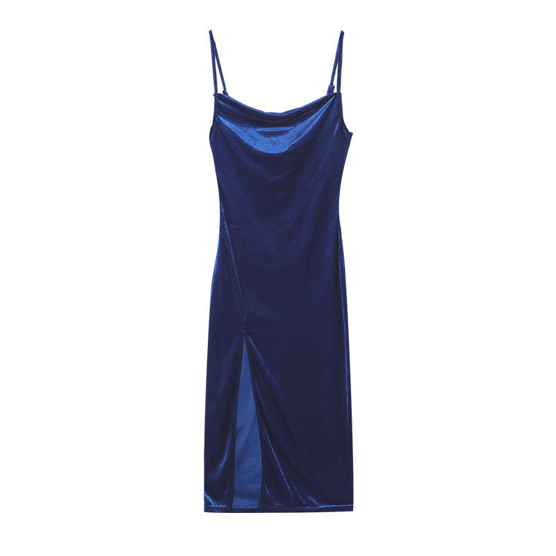 Slim Suspender Split Dress Ins Fashion Solid Sling
