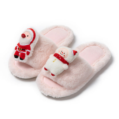 Christmas Shoes Ins Santa Claus Open-toe Cotton Slippers Winter Home Indoor Floor Plush Warm Furry Slippers Women cj