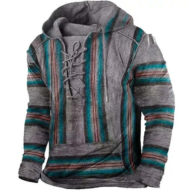 Retro Flag Print Hooded Long Sleeves cj