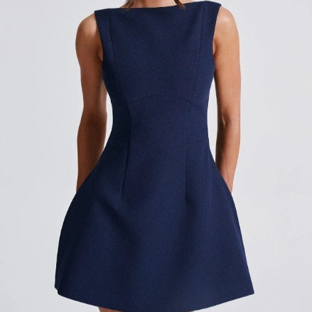 Backless Sling Mini Dress — High Waist & Sleeveless