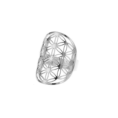 Stainless Steel Jewelry Popular Ring Flower Of Life Golden Steel Color Hollow Ring