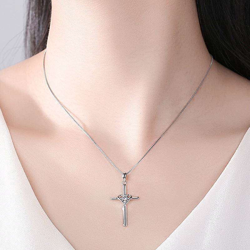 Sterling Silver Cross Pendant Trendy Clavicle Chain cj