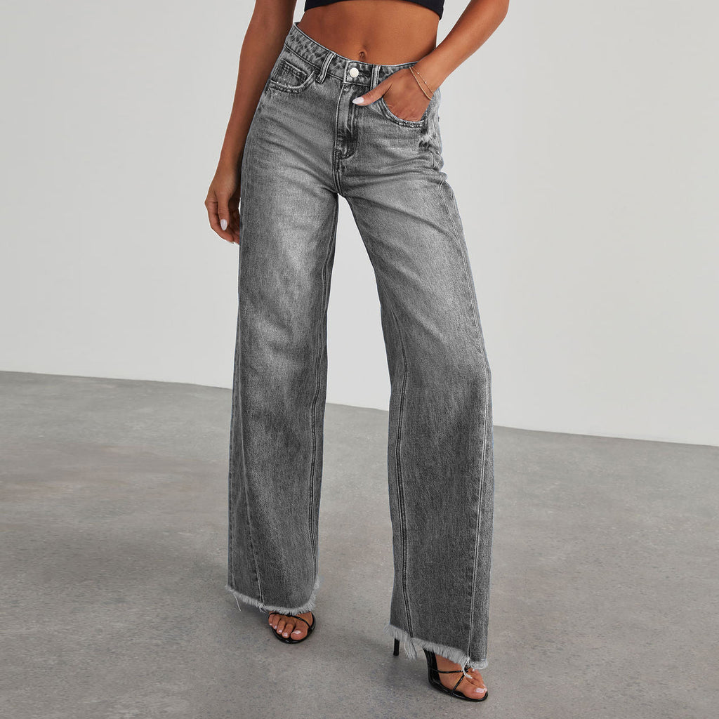 High-Waisted Wide Leg Jeans with Pockets – Stretch Slim Fit Denim Pants for Women
