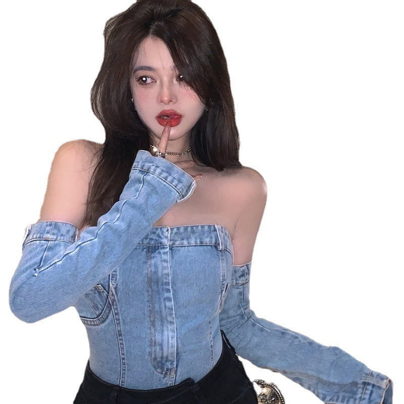 Short Summer Strapless Denim Vest Top For Women cj