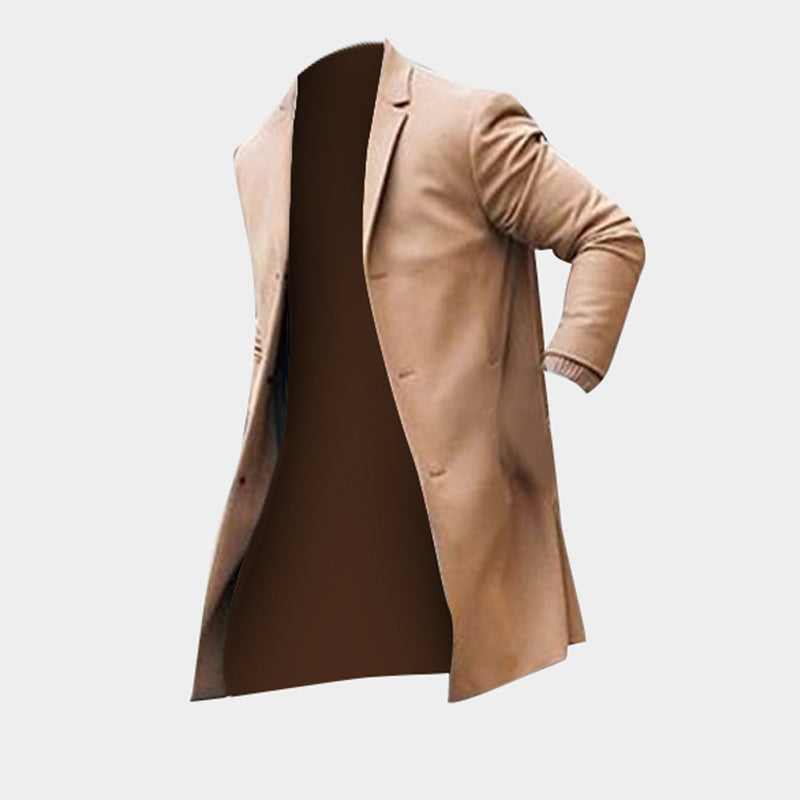 Men's Winter Trench Coat - Slim Fit Long Overcoat