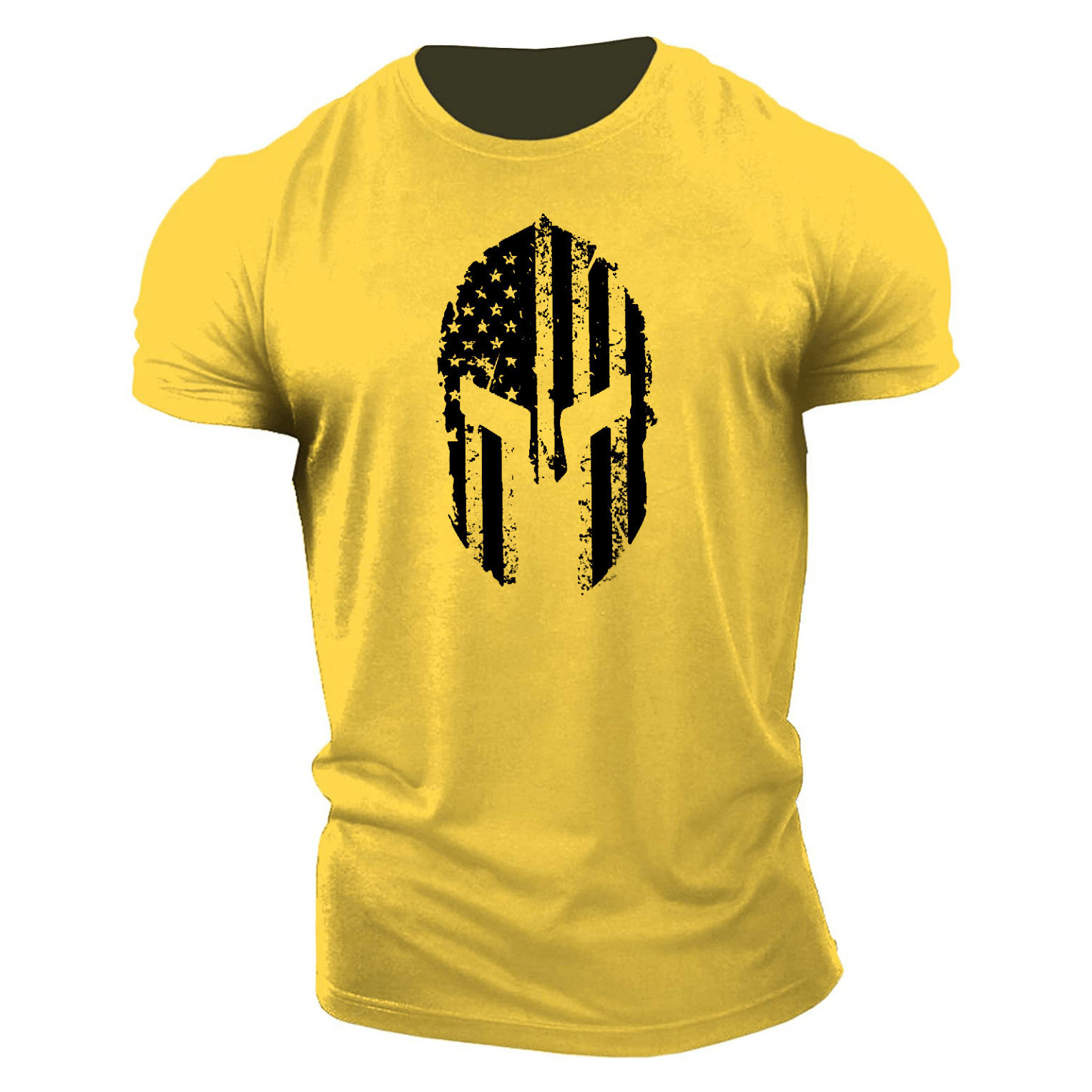Men's American Flag Helmet Fitness Short Sleeve Cotton Gym T-shirt cj