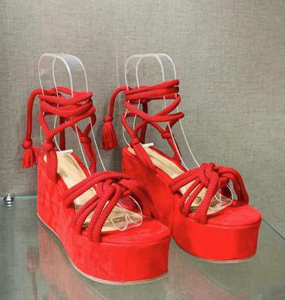 Summer Women Wedges Shoes High Heel Strappy Sandals cj