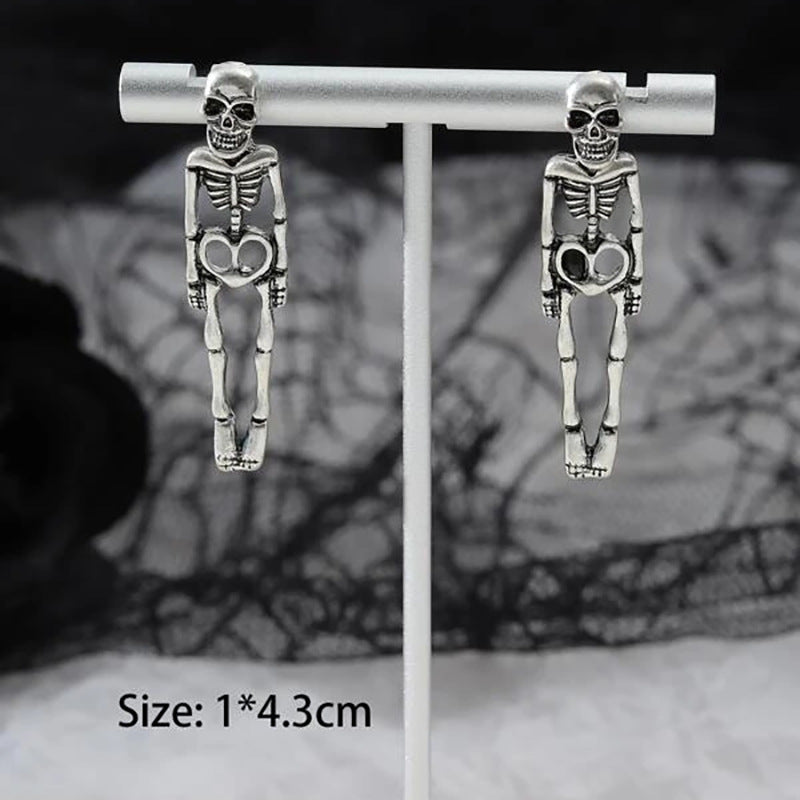 Halloween Skull Simulation Human Skeleton Detachable Stud Earrings cj