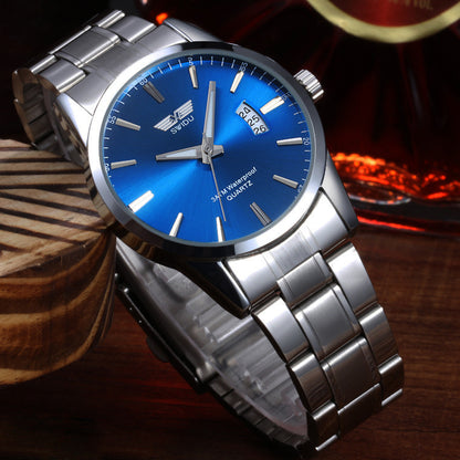 Mens Business Stainless Steel Band Date Luxury Analog Quartz