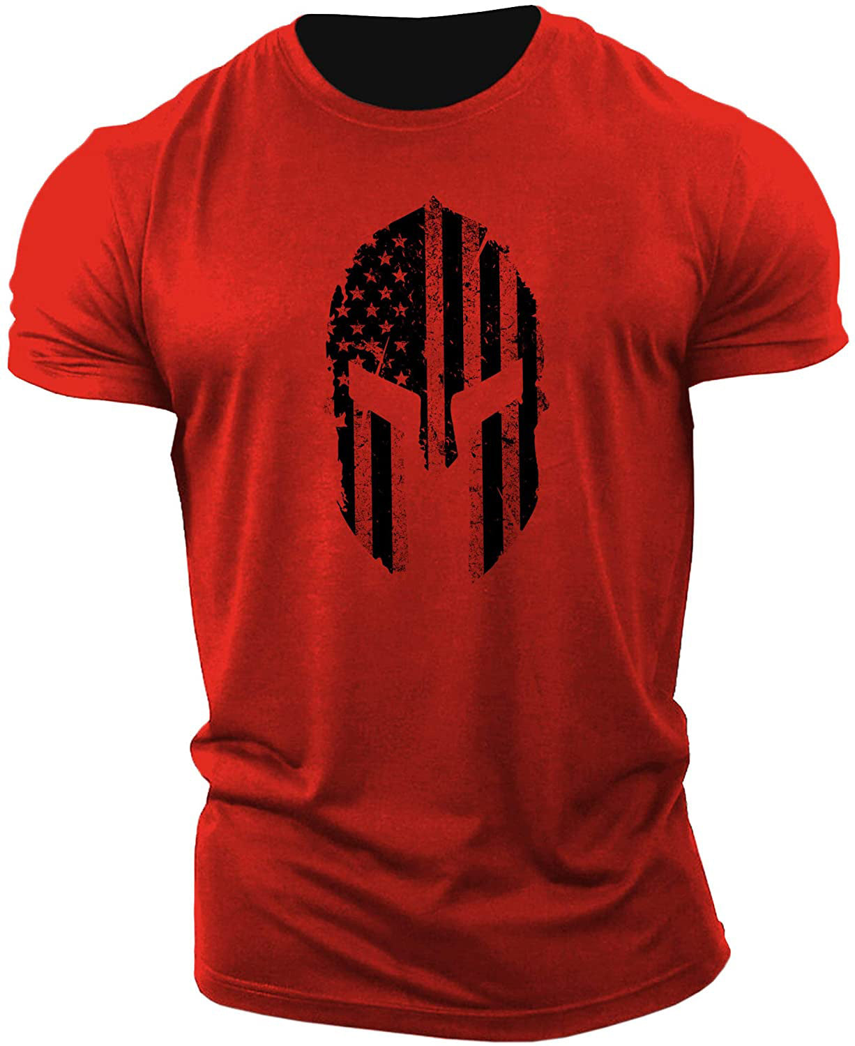 Men's American Flag Helmet Fitness Short Sleeve Cotton Gym T-shirt cj