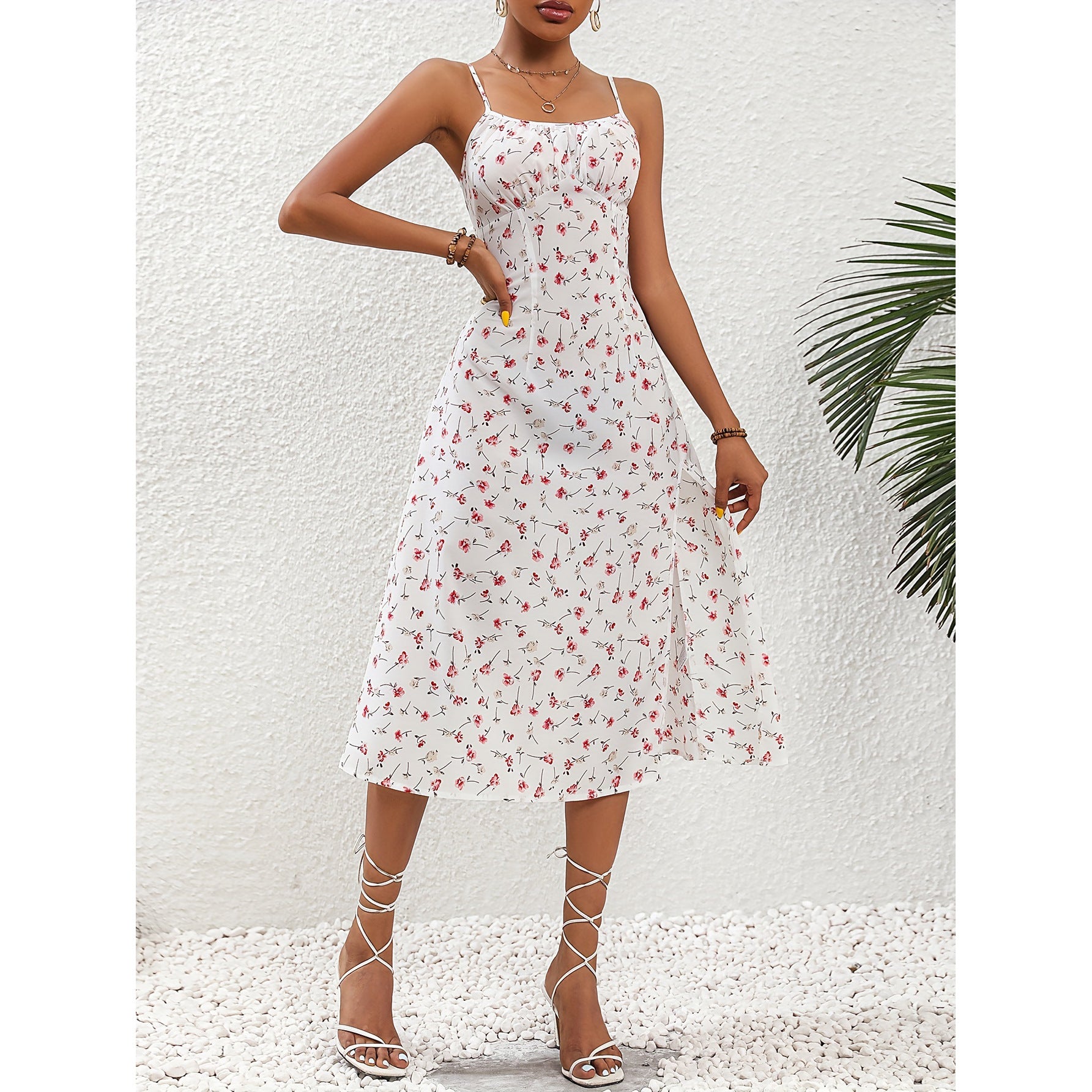 Polka Dot Slit Maxi Dress — Sleeveless Summer Bodycon