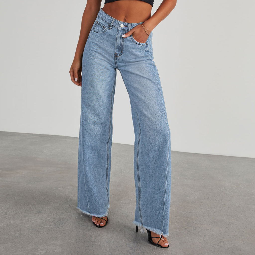 High-Waisted Wide Leg Jeans with Pockets – Stretch Slim Fit Denim Pants for Women