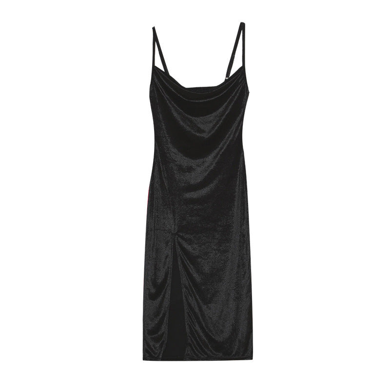 Slim Suspender Split Dress Ins Fashion Solid Sling