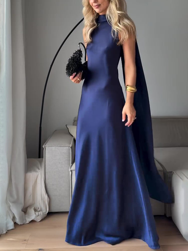 Women's Royal Blue Satin Maxi Dress — Sleeveless Formal Gown