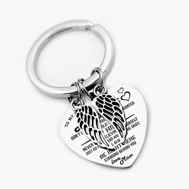 Dad Mom To My Daughter Heart Pendant Keychain Angel Wings Inspirational Letter Key Chain cj