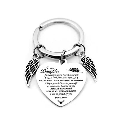 Dad Mom To My Daughter Heart Pendant Keychain Angel Wings Inspirational Letter Key Chain cj