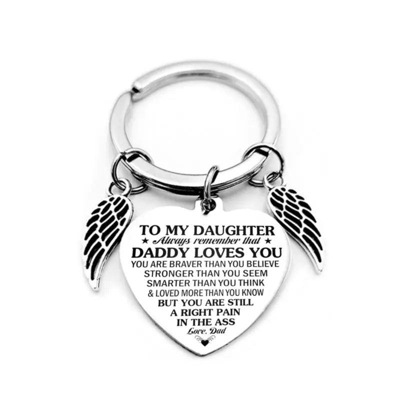 Dad Mom To My Daughter Heart Pendant Keychain Angel Wings Inspirational Letter Key Chain cj