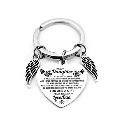 Dad Mom To My Daughter Heart Pendant Keychain Angel Wings Inspirational Letter Key Chain cj