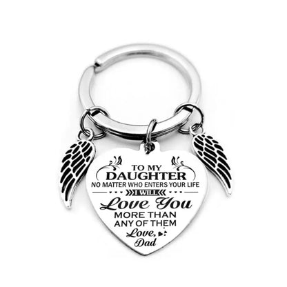 Dad Mom To My Daughter Heart Pendant Keychain Angel Wings Inspirational Letter Key Chain cj