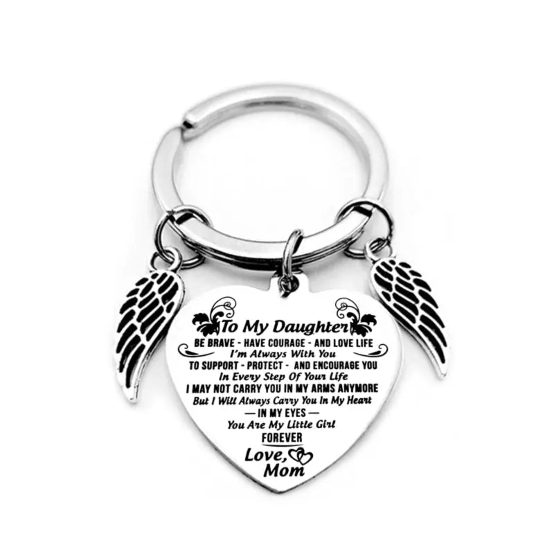 Dad Mom To My Daughter Heart Pendant Keychain Angel Wings Inspirational Letter Key Chain cj