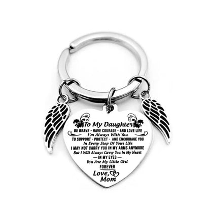 Dad Mom To My Daughter Heart Pendant Keychain Angel Wings Inspirational Letter Key Chain cj