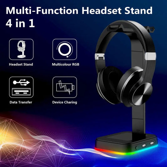 Desktop Gamer 2 In 1 RGB Headphone Stand Power Strip Desk Gaming Headset Holder With 2 USB Charging Earphone Hanger SwV. Desktop Gamer Headphone Stand RGB Headphone Stand Gaming Desk Organizer Power Strip Desk Gaming USB Charging Station for Gamers