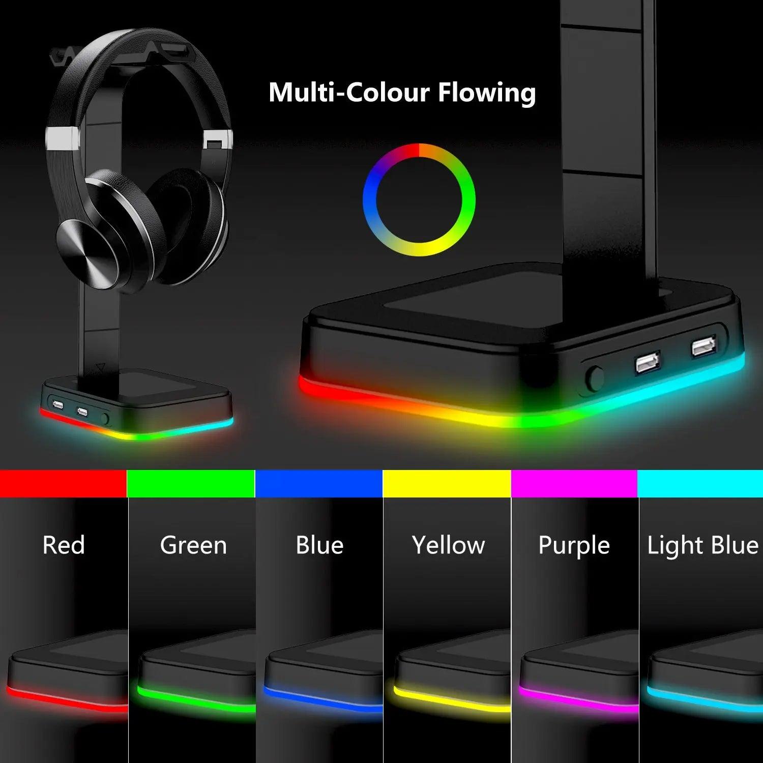 Desktop Gamer 2 In 1 RGB Headphone Stand Power Strip Desk Gaming Headset Holder With 2 USB Charging Earphone Hanger cj