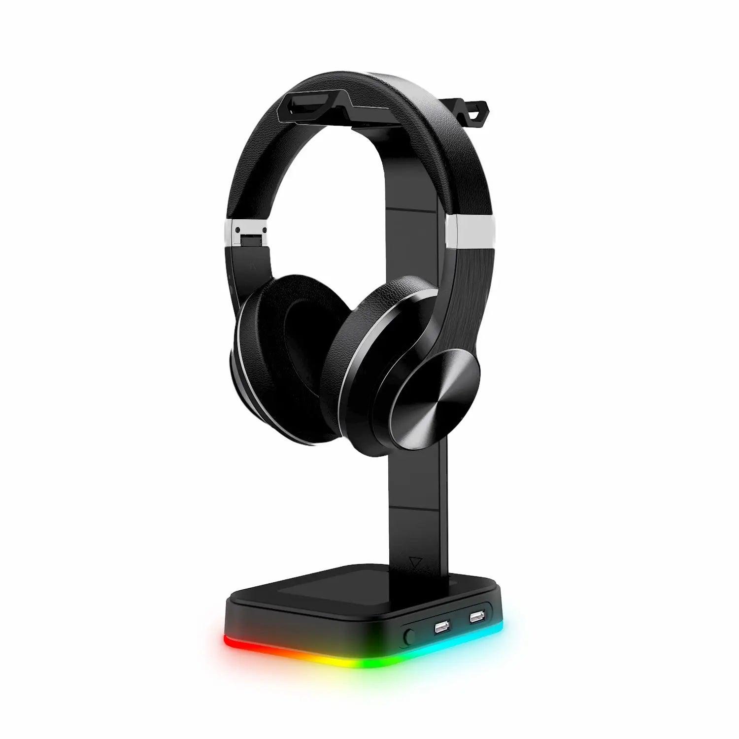 Desktop Gamer 2 In 1 RGB Headphone Stand Power Strip Desk Gaming Headset Holder With 2 USB Charging Earphone Hanger cj
