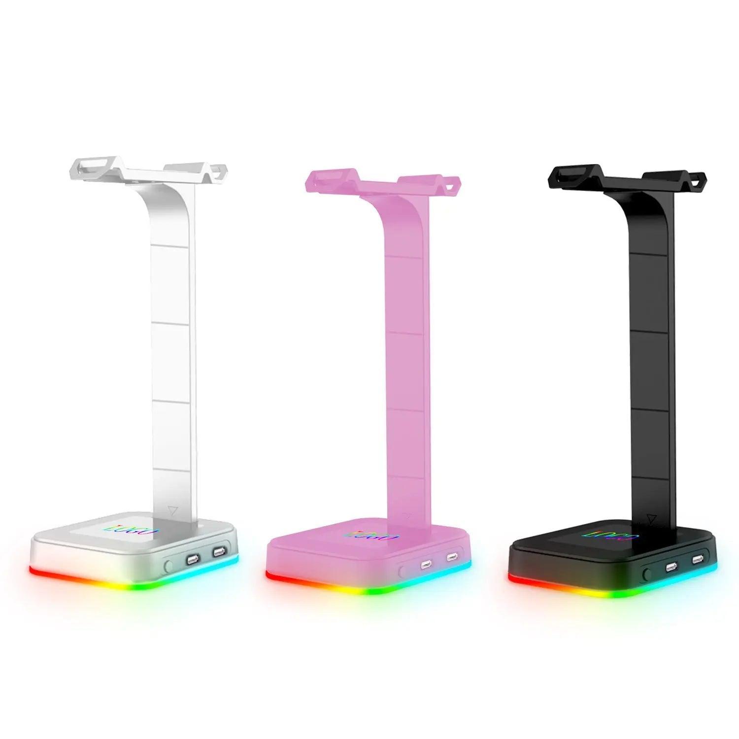 Desktop Gamer 2 In 1 RGB Headphone Stand Power Strip Desk Gaming Headset Holder With 2 USB Charging Earphone Hanger cj