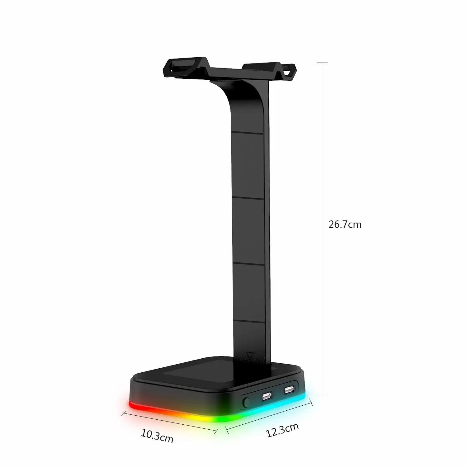 Desktop Gamer 2 In 1 RGB Headphone Stand Power Strip Desk Gaming Headset Holder With 2 USB Charging Earphone Hanger cj