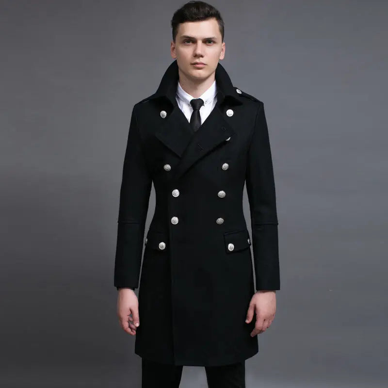 Double-row Retro Woolen Coat Man SwV, Retro Woolen Coat Double-row Coat Vintage Style Coat Men's Wool Coat Classic Woolen Jacket Retro Outerwear Stylish Winter Coat Fashionable Wool Overcoat Elegant Men's Coat Timeless Wool Blend Coat