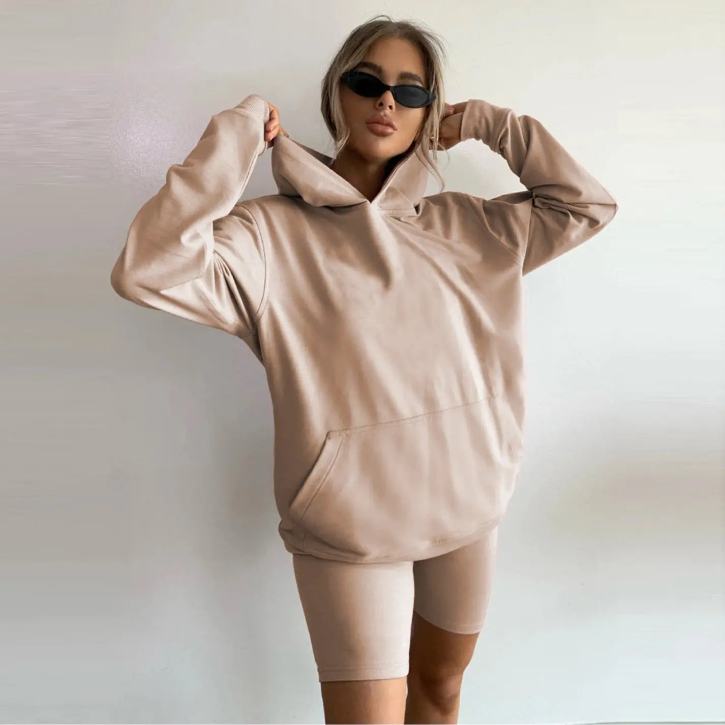 Fashion Casual Home Solid Color Loose Sweater Shorts Sports Suit cj